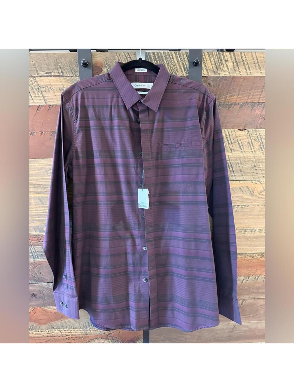 Calvin Klein Purple & Black Stripped Button-Up - Sz Medium Slim Fit